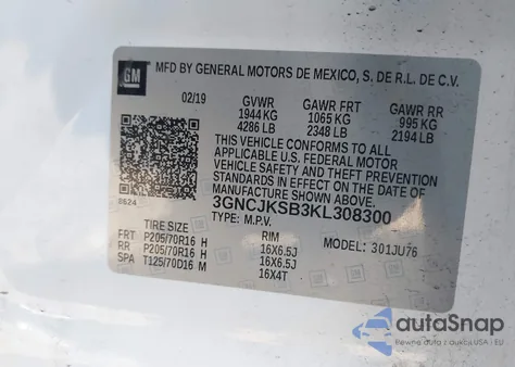 2019 Chevrolet Trax Ls from USA, damaged, VIN 3GNCJKSB3KL308300